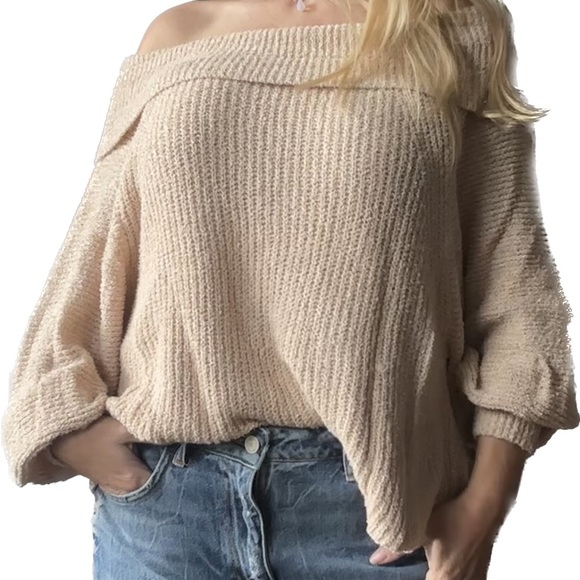 Free People M Slouchy roll down shoulder apricot sweater - Picture 7 of 9